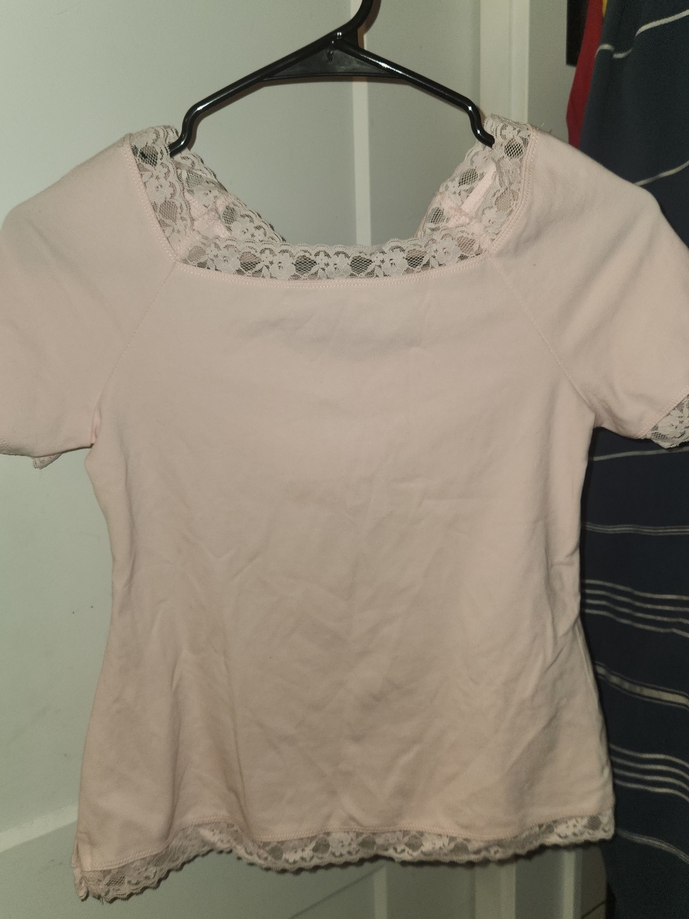 Wild Fable Lace-Trim Short Sleeve Top Square Neckline  - Light Pink